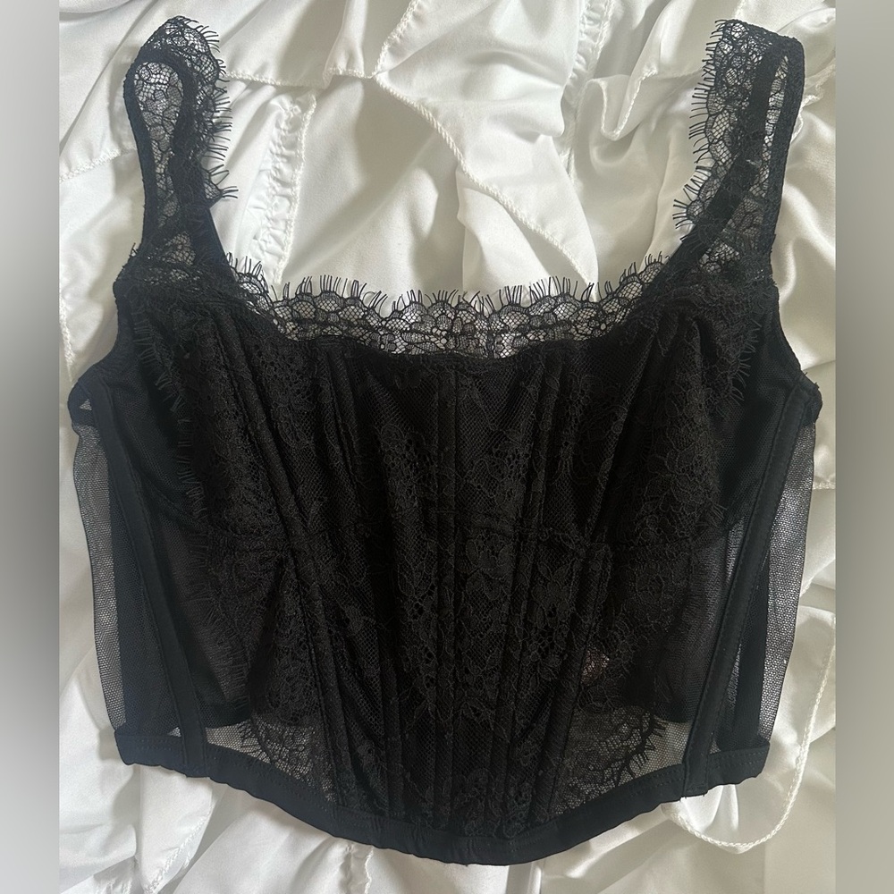 NWOT Victoria’s Secret Black Floral Lace Corset Top Women’s Size Small
